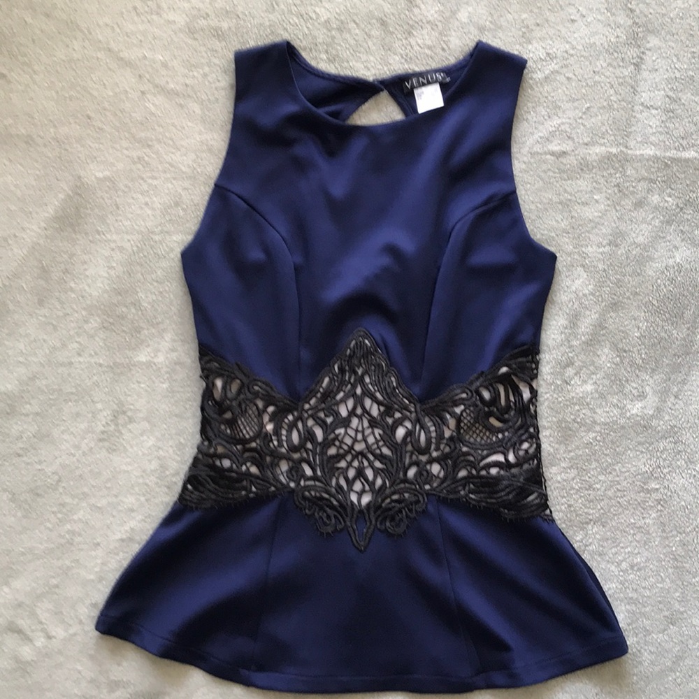 Navy blue embroidered top